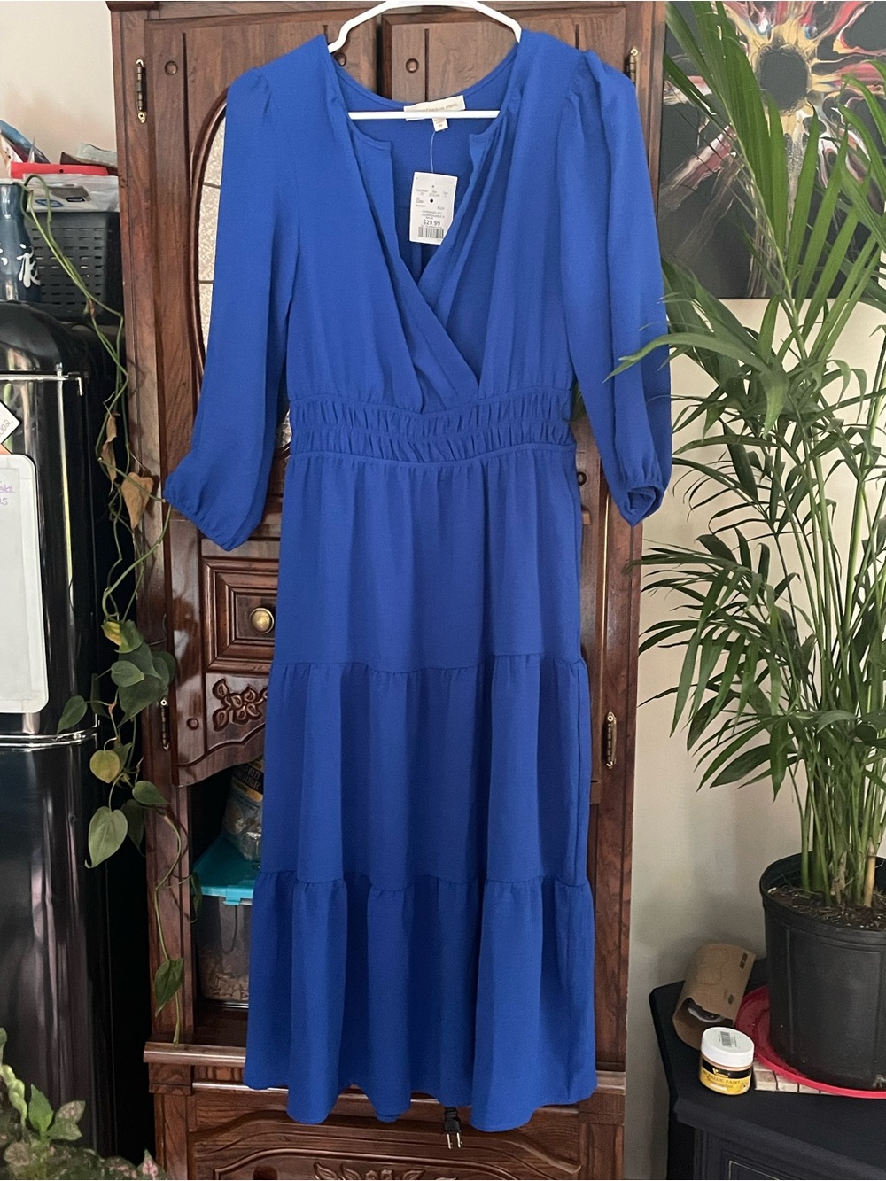Monteau Royal Blue Long Sleeve Tiered Maxi Dress